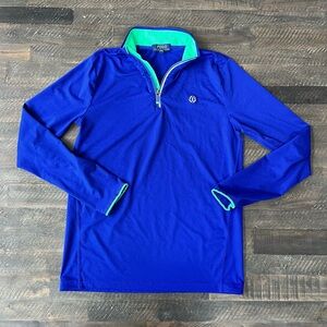 Polo Golf Ralph Lauren Shirt Large 1/4 Zip Wicking Performance Blue Memorial